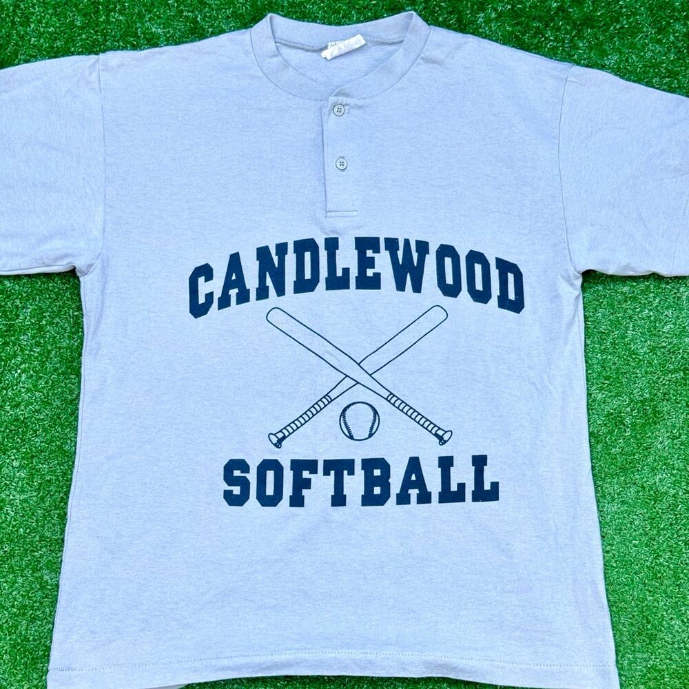 Candlewood Softball Button Neck Short Sleeve “Coach Young” Shirt Vintage